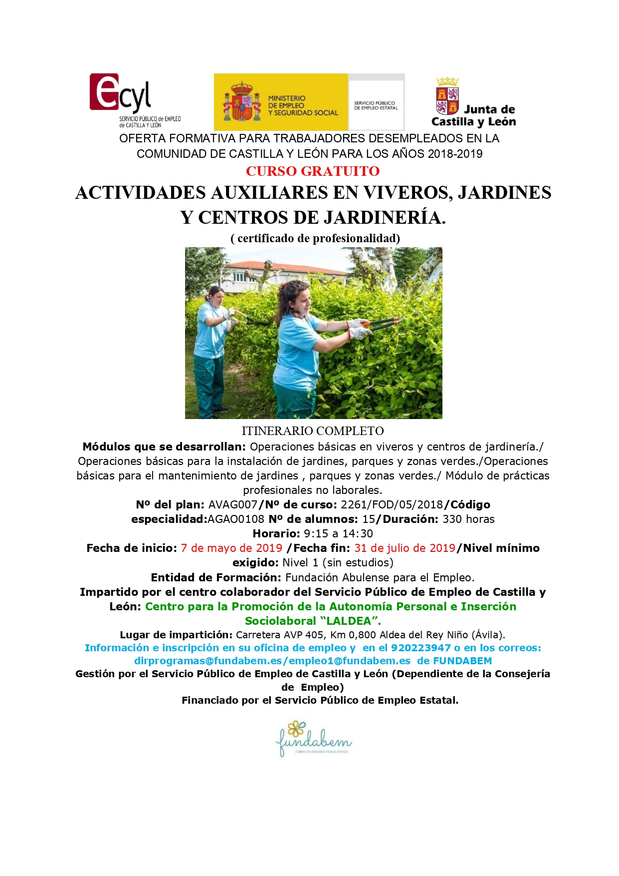 CURSO GRATUITO “ACTIVIDADES AUXILIARES EN VIVEROS, JARDINES Y CENTROS DE JARDINERÍA”