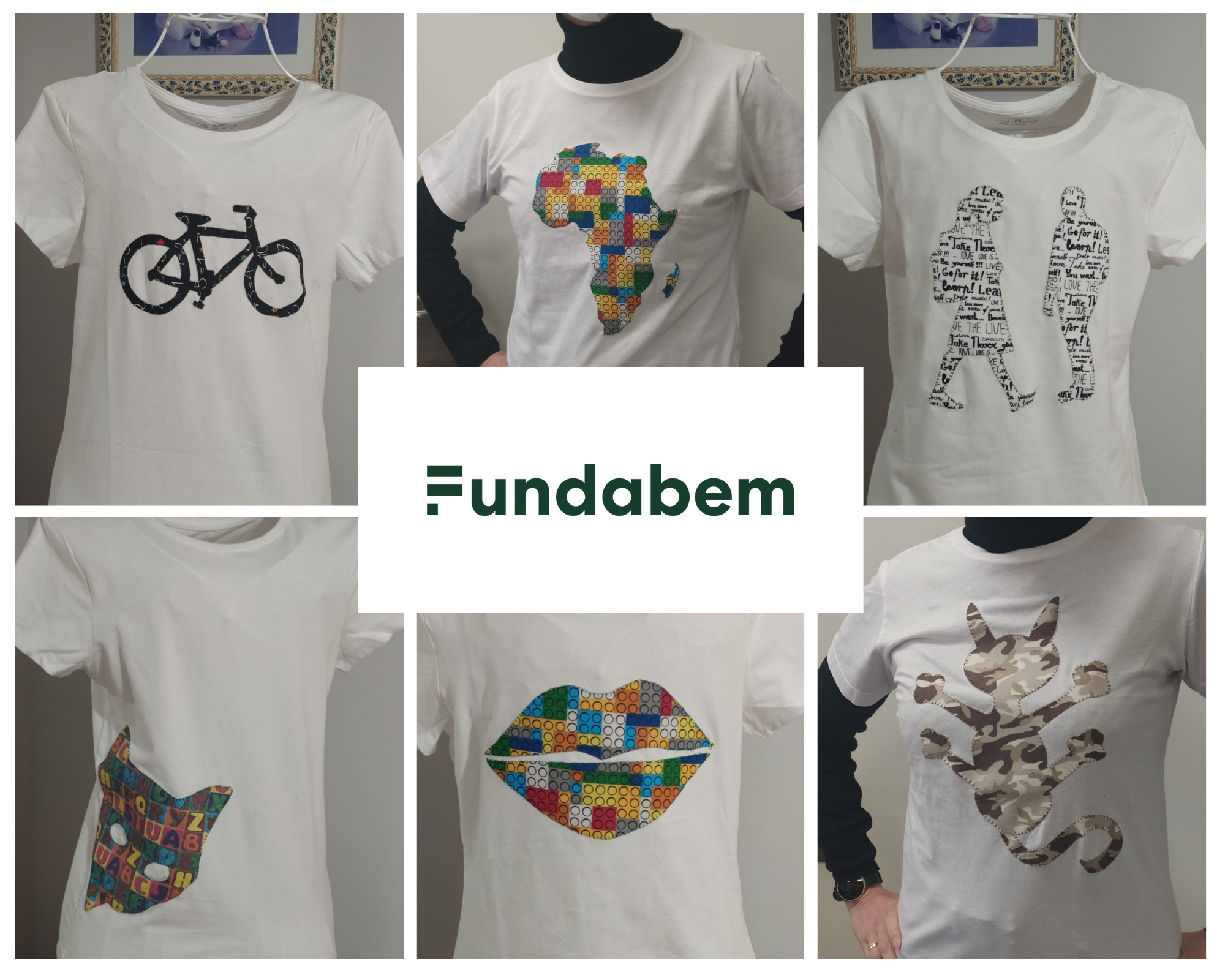 Camisetas con diferentes adornos (gatos, labios, figuras humanas, continentes,…).
