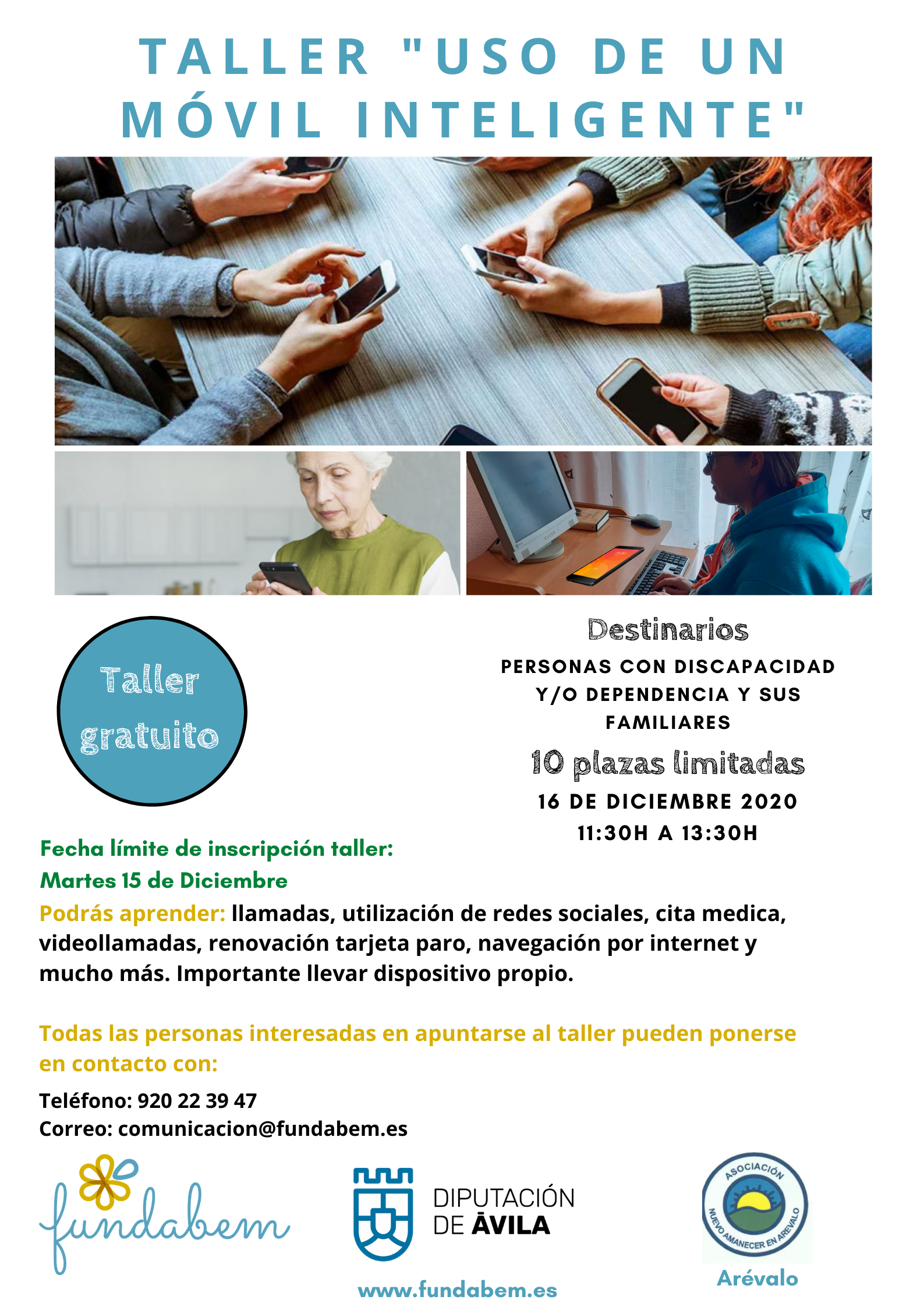 Nuestros vecinos de Arévalo disfrutarán del ¡¡Taller “Uso de un móvil inteligente”!!