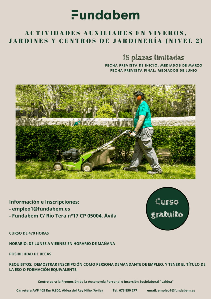 Curso con Certificado de Profesionalidad: “Actividades auxiliares en viveros, jardines y centros de jardinería” (Nivel 2)