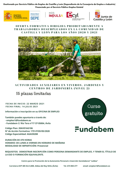 CURSO GRATUITO “ACTIVIDADES AUXILIARES EN VIVEROS, JARDINES Y CENTROS DE JARDINERÍA (NIVEL 2)”